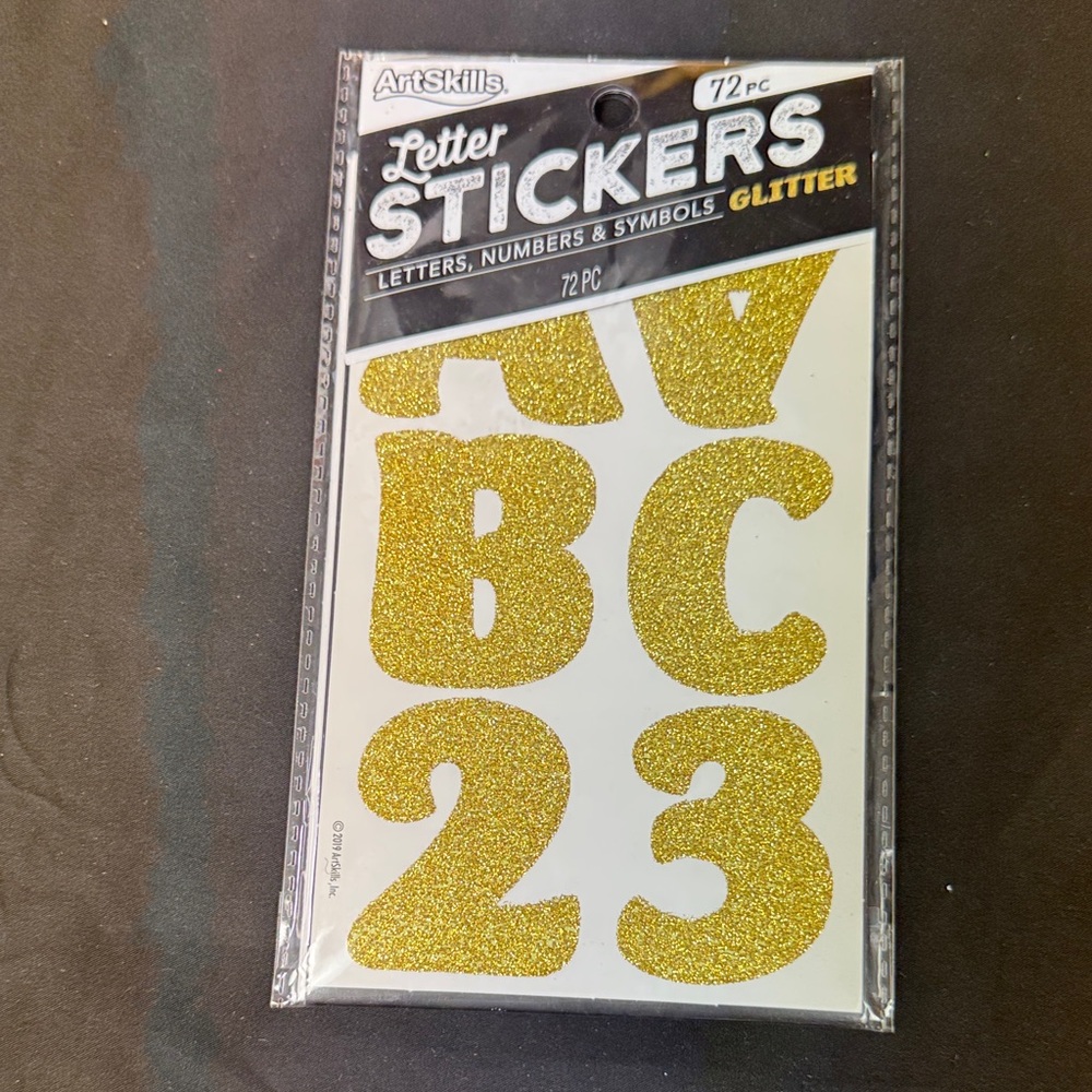 ArtSkills Glitter Letter Stickers Gold colored 72 pieces letters numbers symbols